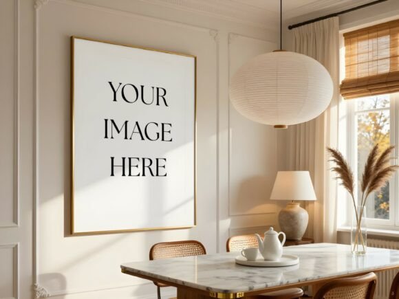Download Elegant Gold Frame Marble Dining Mockup - Gold Collection