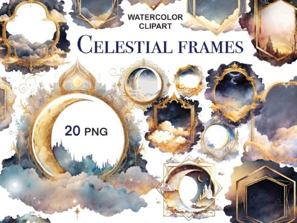 Download Night Sky Celestial Clipart, Gold Frames - Gold Collection