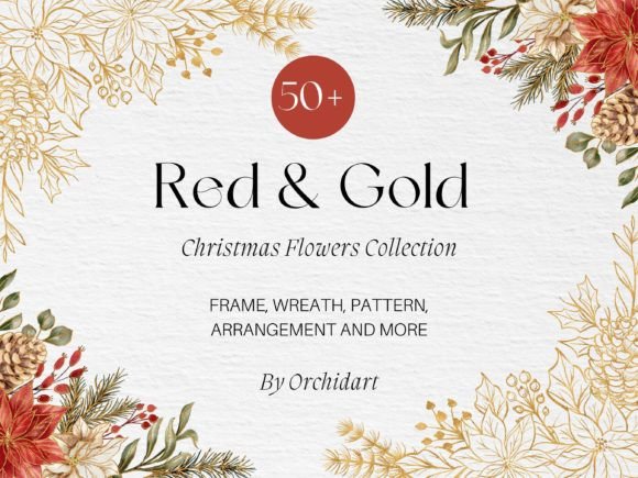 Download Red &amp; Gold Christmas Flowers Collection - Gold Collection