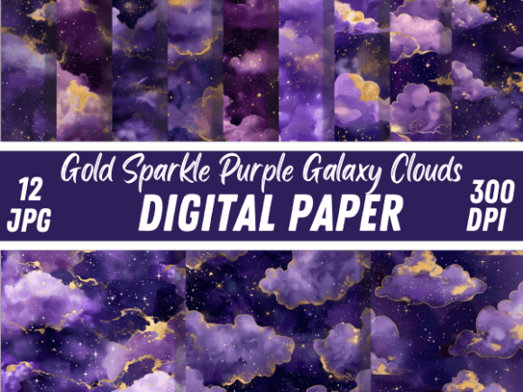 Download Gold Sparkle Purple Galaxy Clouds Papers - Gold Collection