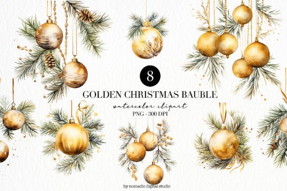 Download Golden Christmas Bulbs Ornament Clipart - Gold Collection